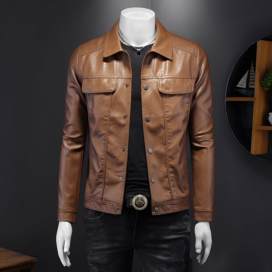 Déodat - Long-sleeved leather jacket for men