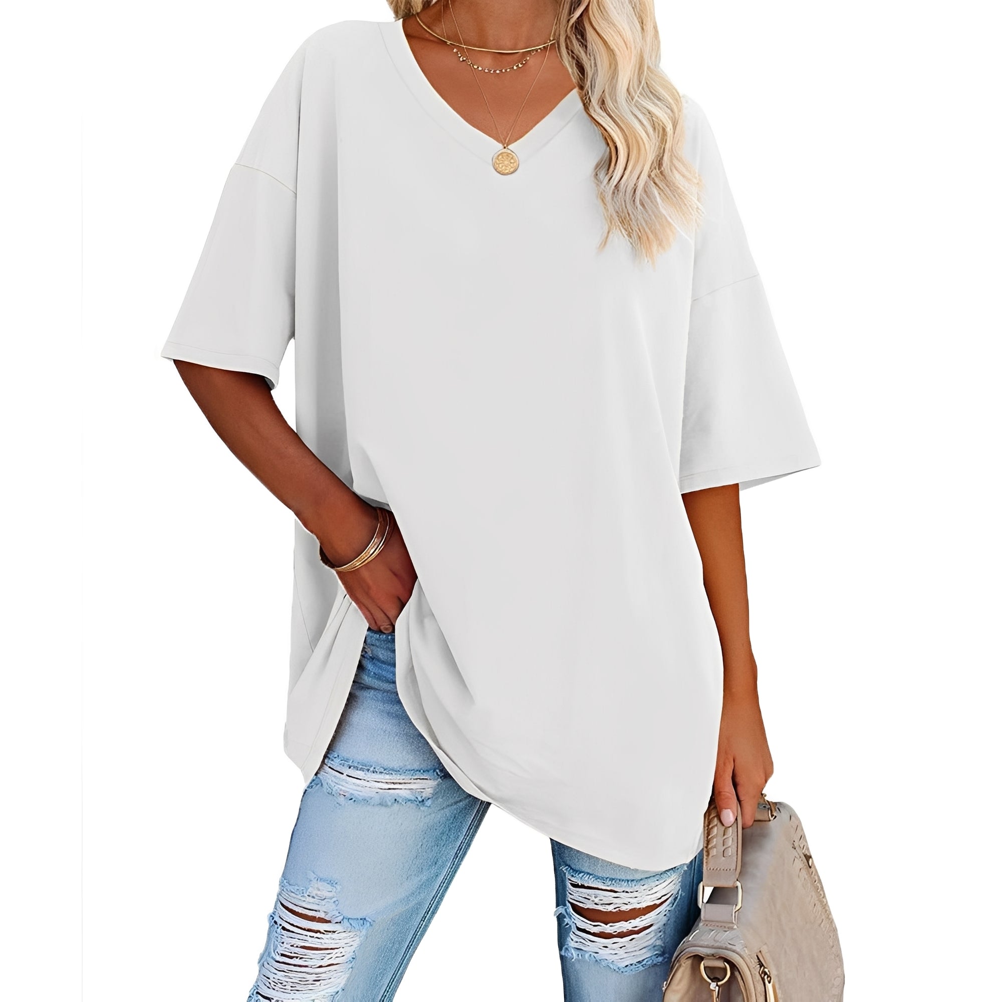 Caroline - Chemise décontractée et ample avec encolure en V pour femmes