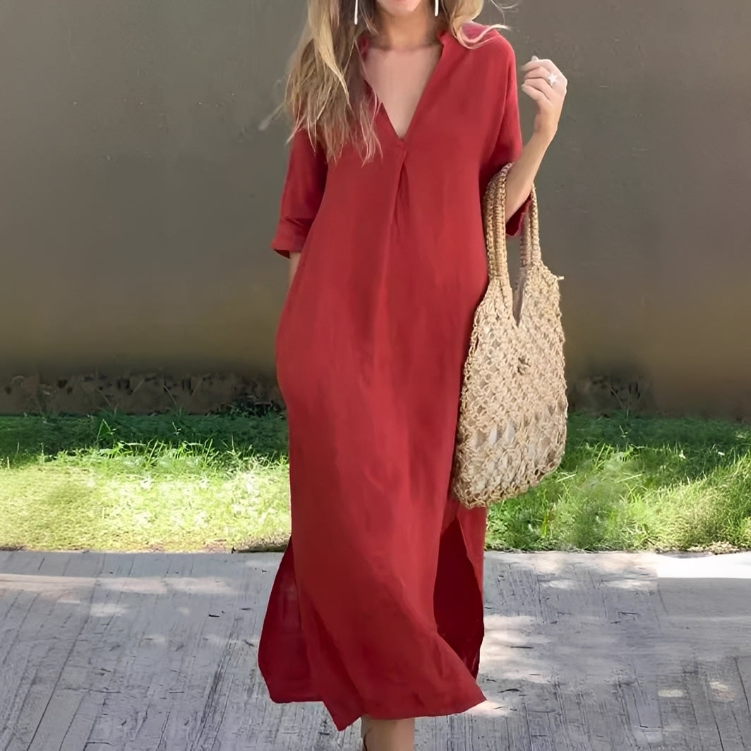 Lucie - Robe décontractée et ample avec col en V pour femmes