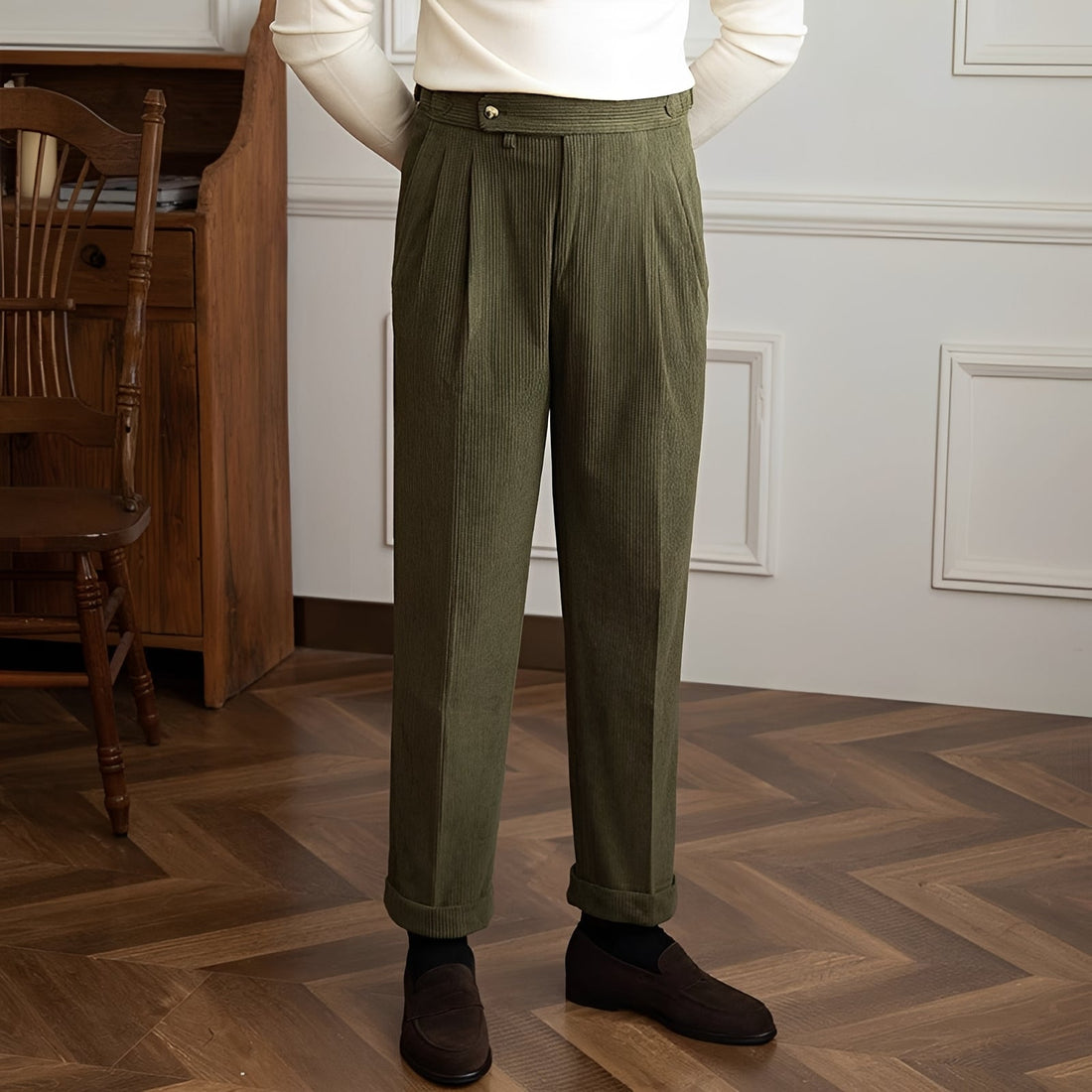 Rafael - Pantalon en Velours Côtelé Taille Haute