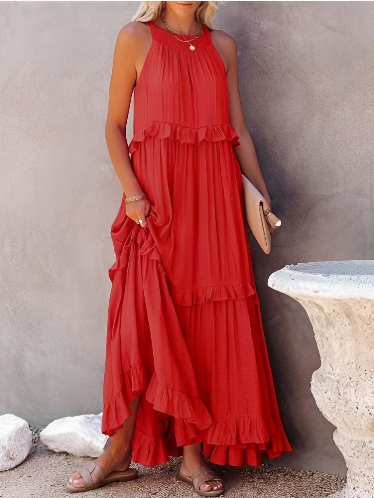 Zanna - Robe élégante sans manches à volants pour femmes