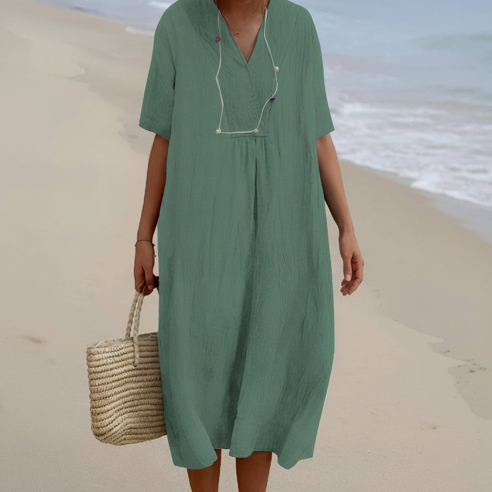 Leilani - Robe en lin élégante avec col en V pour femmes