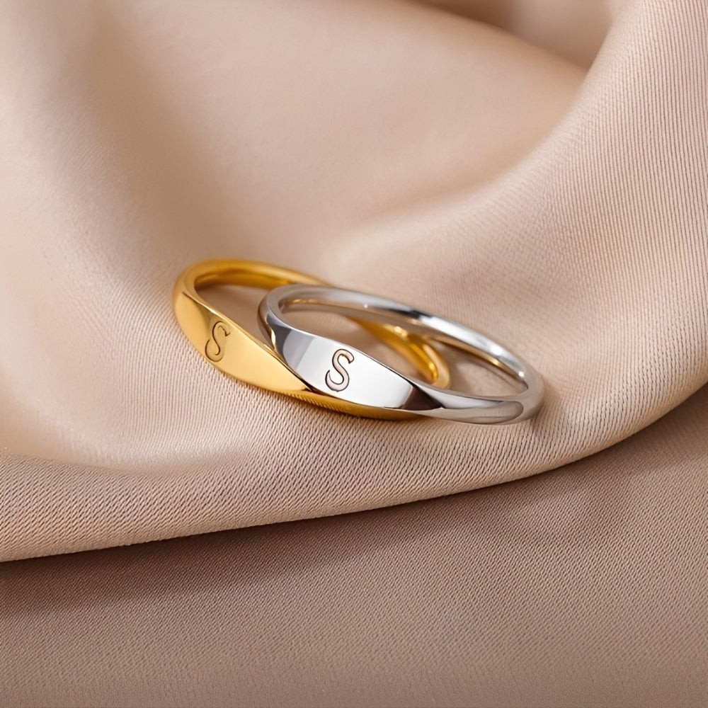 Bague de nom minimaliste | Bague minimaliste avec initiale gravée