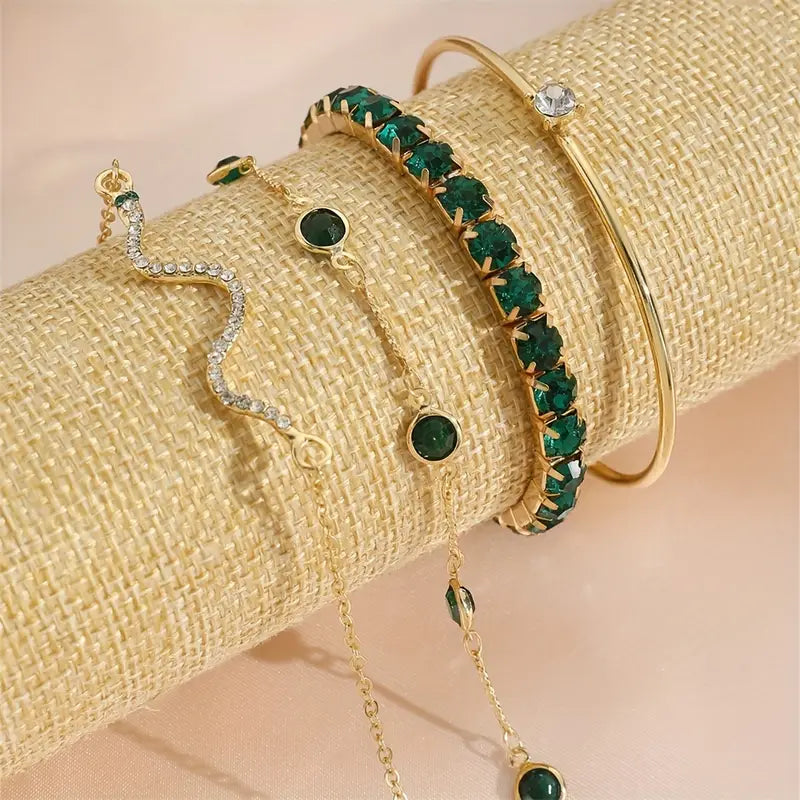 Camille – Ensemble de bracelets élégants avec pierres vertes