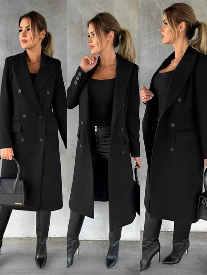 Gadie Bella - Élégant manteau long en laine à double boutonnage