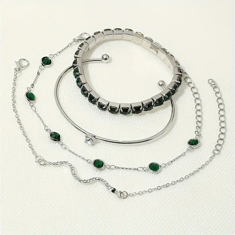 Camille – Ensemble de bracelets élégants avec pierres vertes