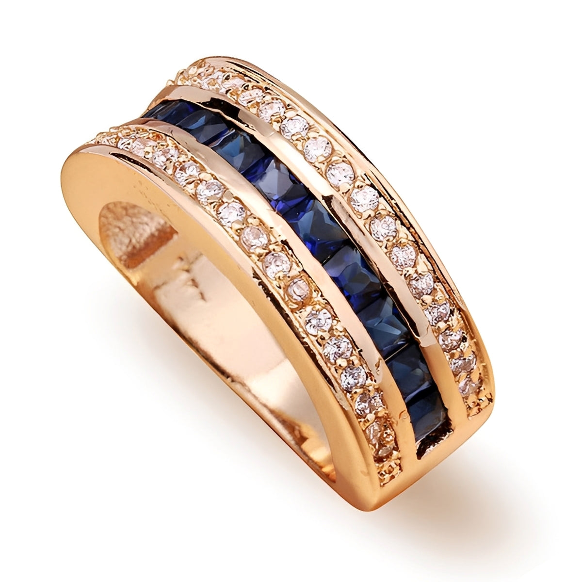 Ronan – Bague homme carrée avec cristaux et saphir doré