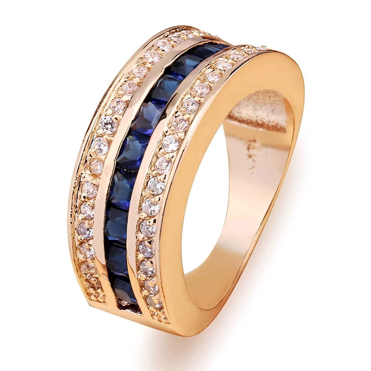 Ronan – Bague homme carrée avec cristaux et saphir doré