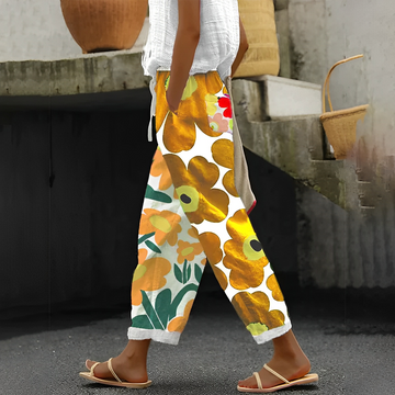 Catherina - Pantalon large en lin à fleurs