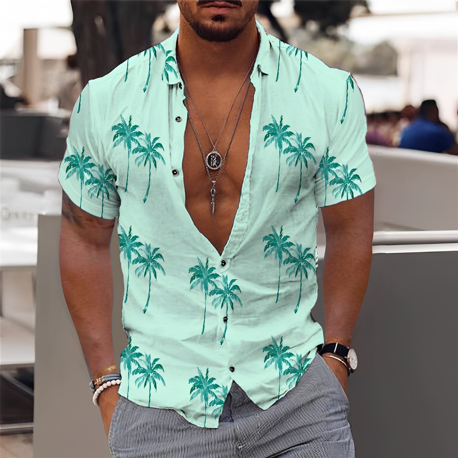 Hector - Chemise élégante à motif de palmiers pour hommes