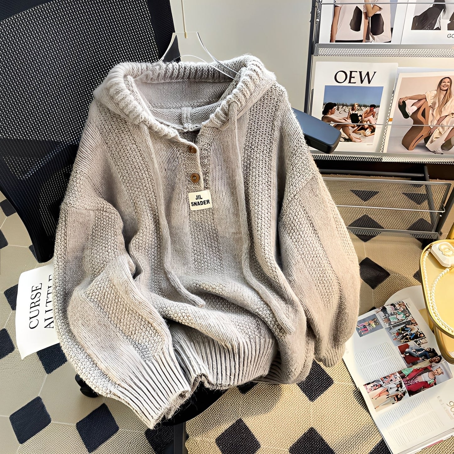 Haylee - Sweat décontracté en tricot avec capuche et boutons pour femmes