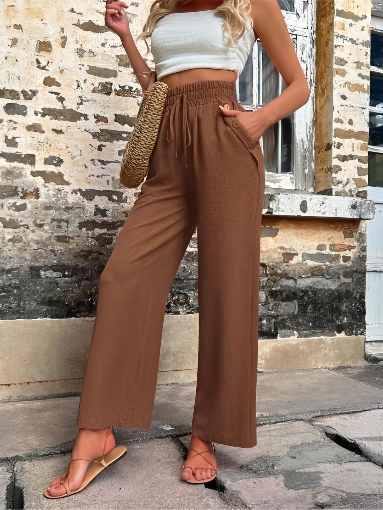 Allie - Pantalon élégant, ample et taille haute pour femmes