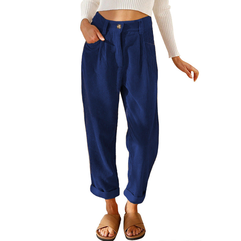 Chelsie - Pantalon large côtelé taille haute pour femmes
