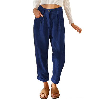 Chelsie - Pantalon large côtelé taille haute pour femmes