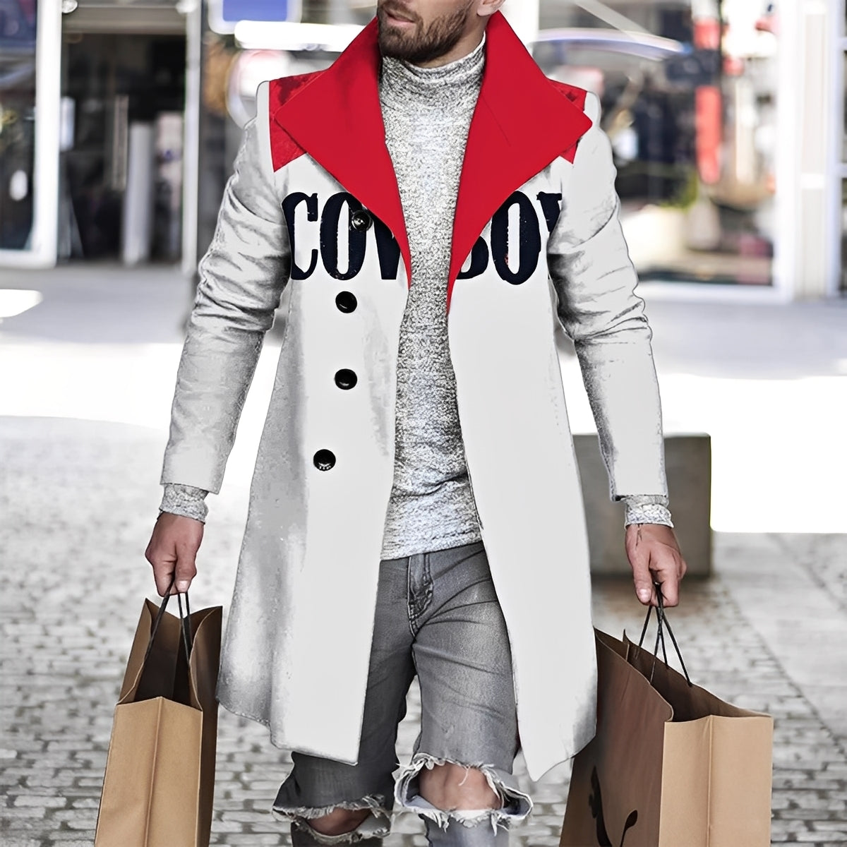 Terry - Elegant wool coat with checkered pattern for men