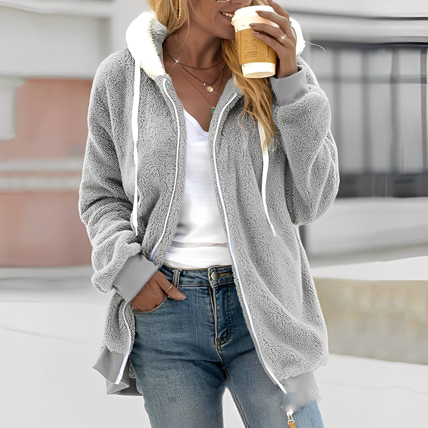 Rheanna - Manteau en polaire douillet avec capuche pour femmes