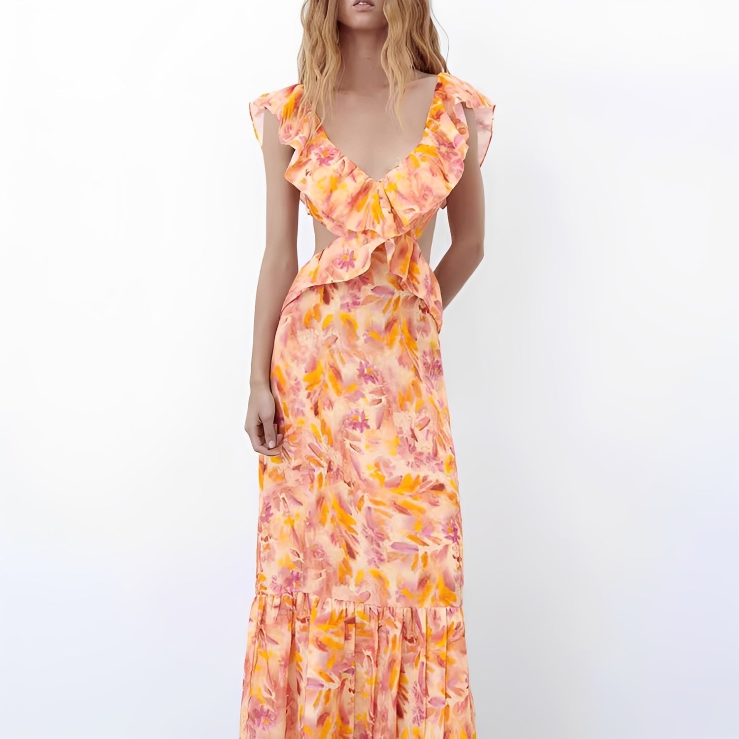 Hazel - Élégante robe à motifs et volants pour femmes
