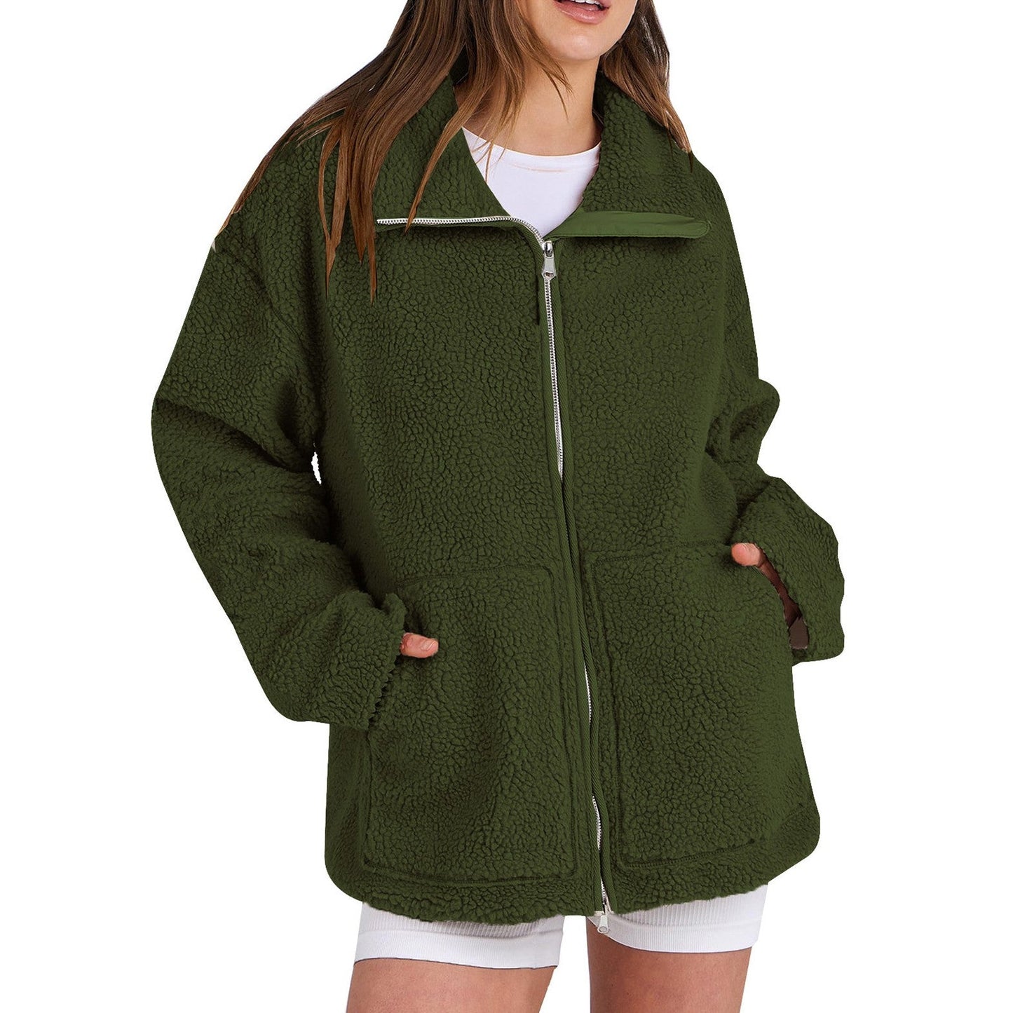 Adamina - Manteau décontracté en laine avec col roulé pour femmes