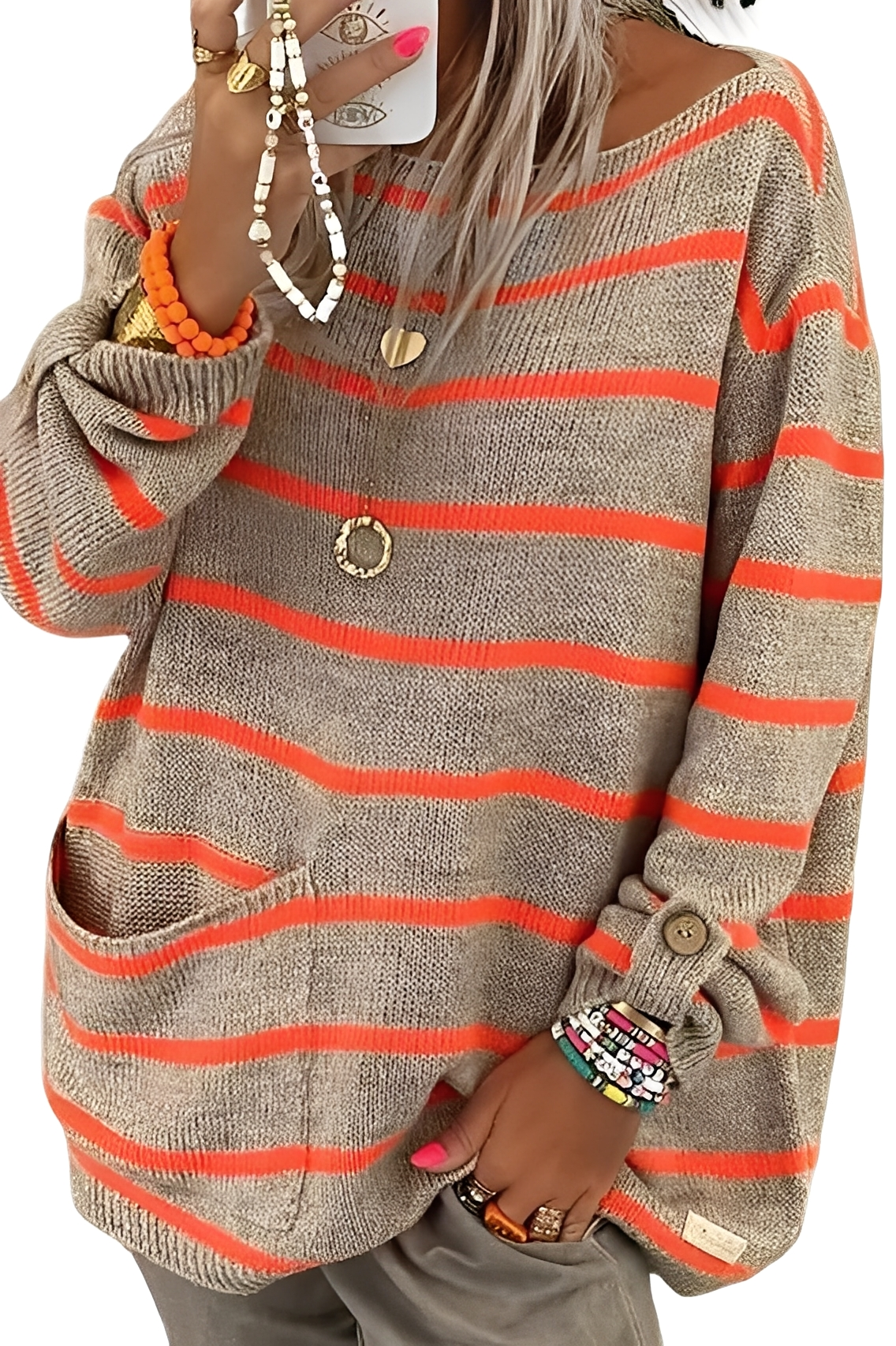 Elianna - Pull large rayé décontracté pour femmes