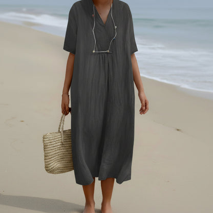 Leilani - Robe en lin élégante avec col en V pour femmes