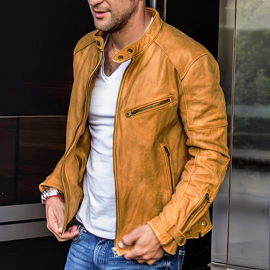 Hayden - Blouson en cuir classique avec poches zippées pour hommes