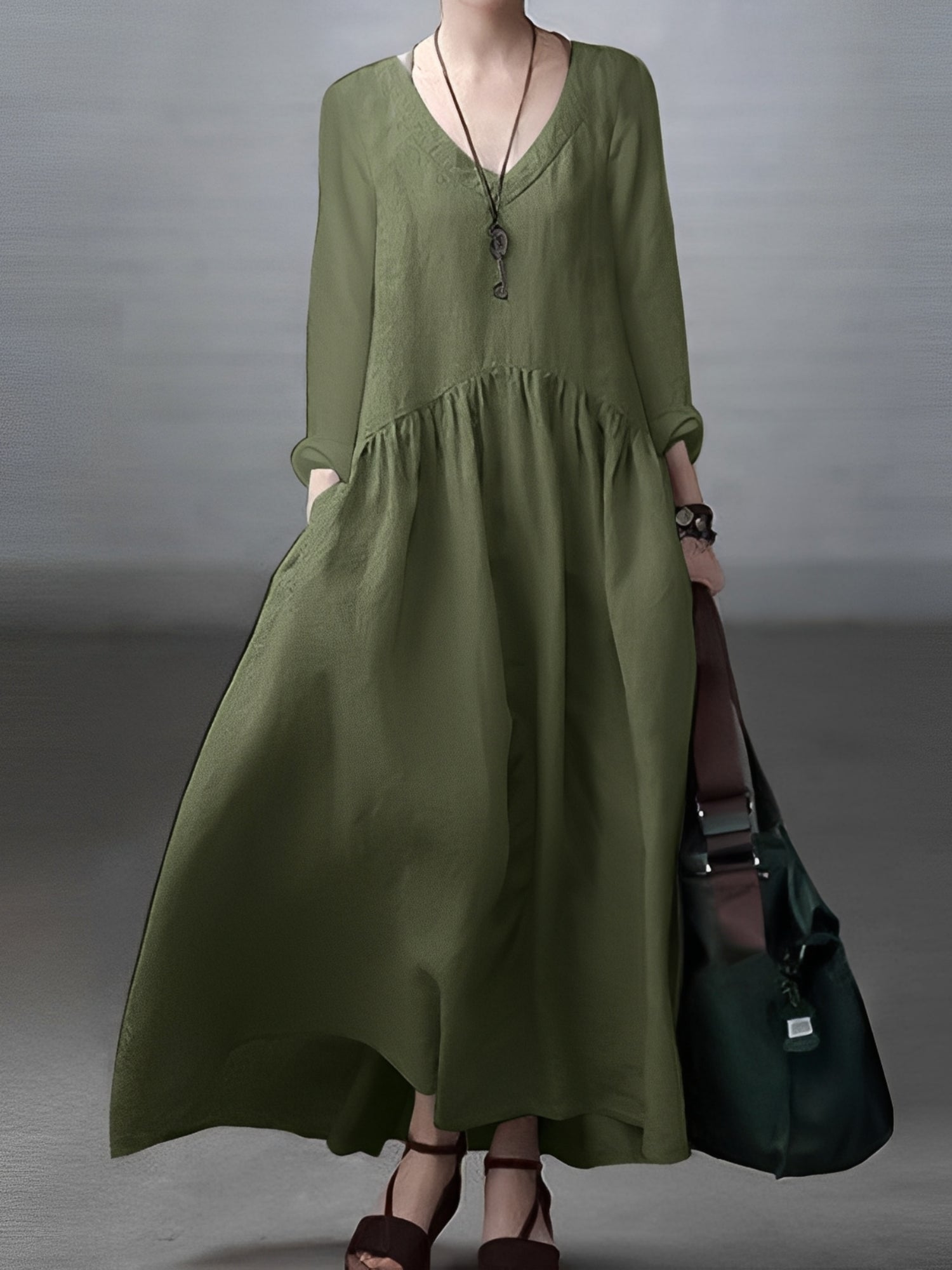 Lindy - Robe décontractée à coupe ample avec col en V pour femmes