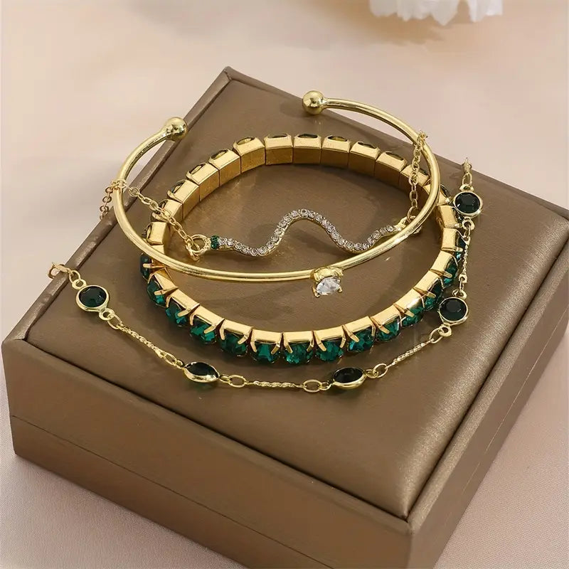 Camille – Ensemble de bracelets élégants avec pierres vertes