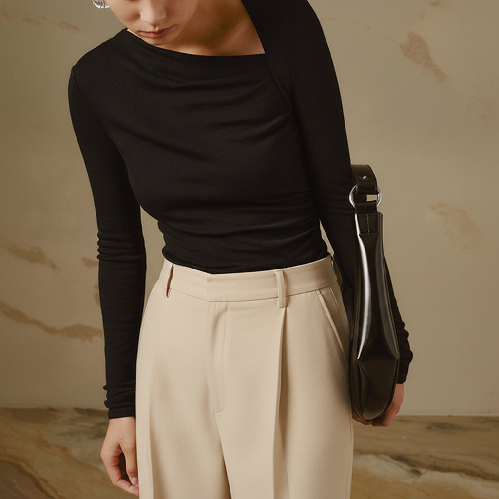 Selina – T-shirt à manches longues asymétrique en rib