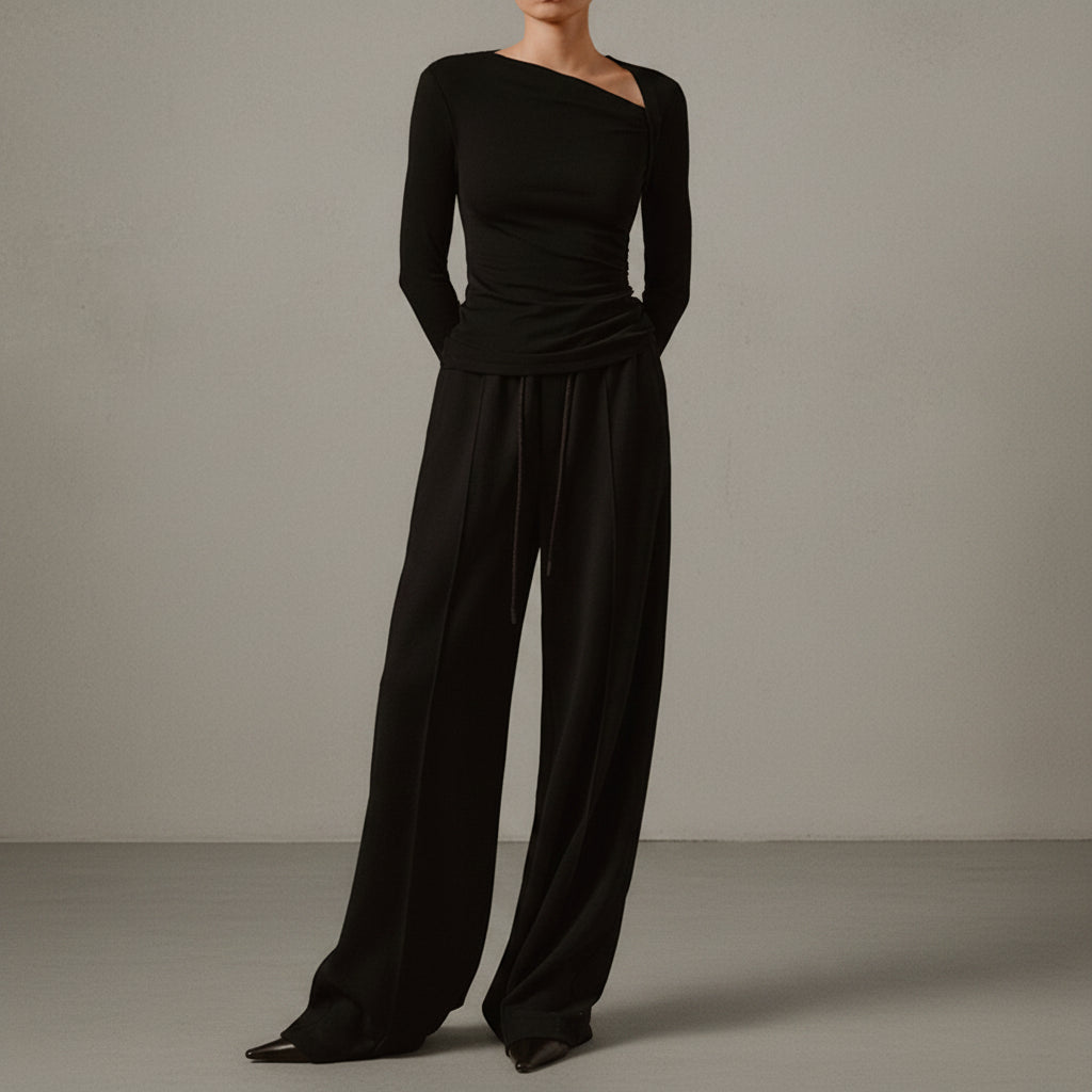 Selina – T-shirt à manches longues asymétrique en rib