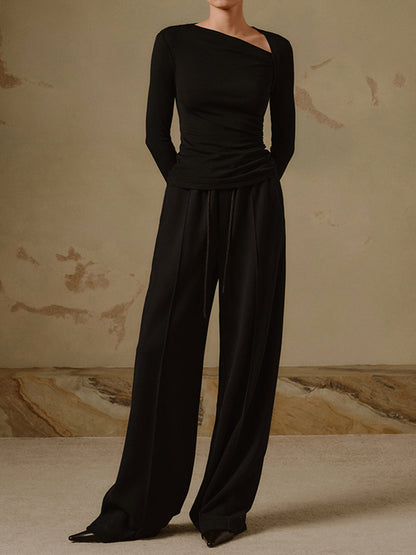 Selina – T-shirt à manches longues asymétrique en rib