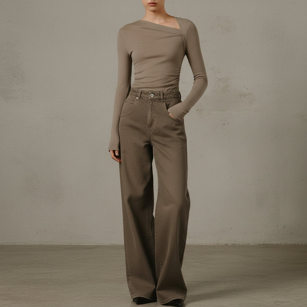 Selina – T-shirt à manches longues asymétrique en rib