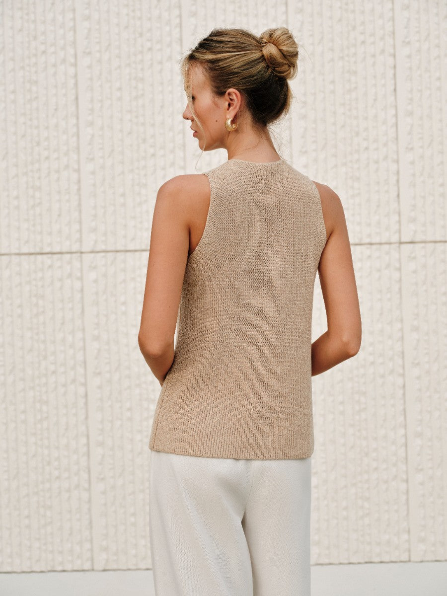Femme Top sans manches à halter et décolleté croisé - Coupe régulière pour été, sorties et occasions décontractées