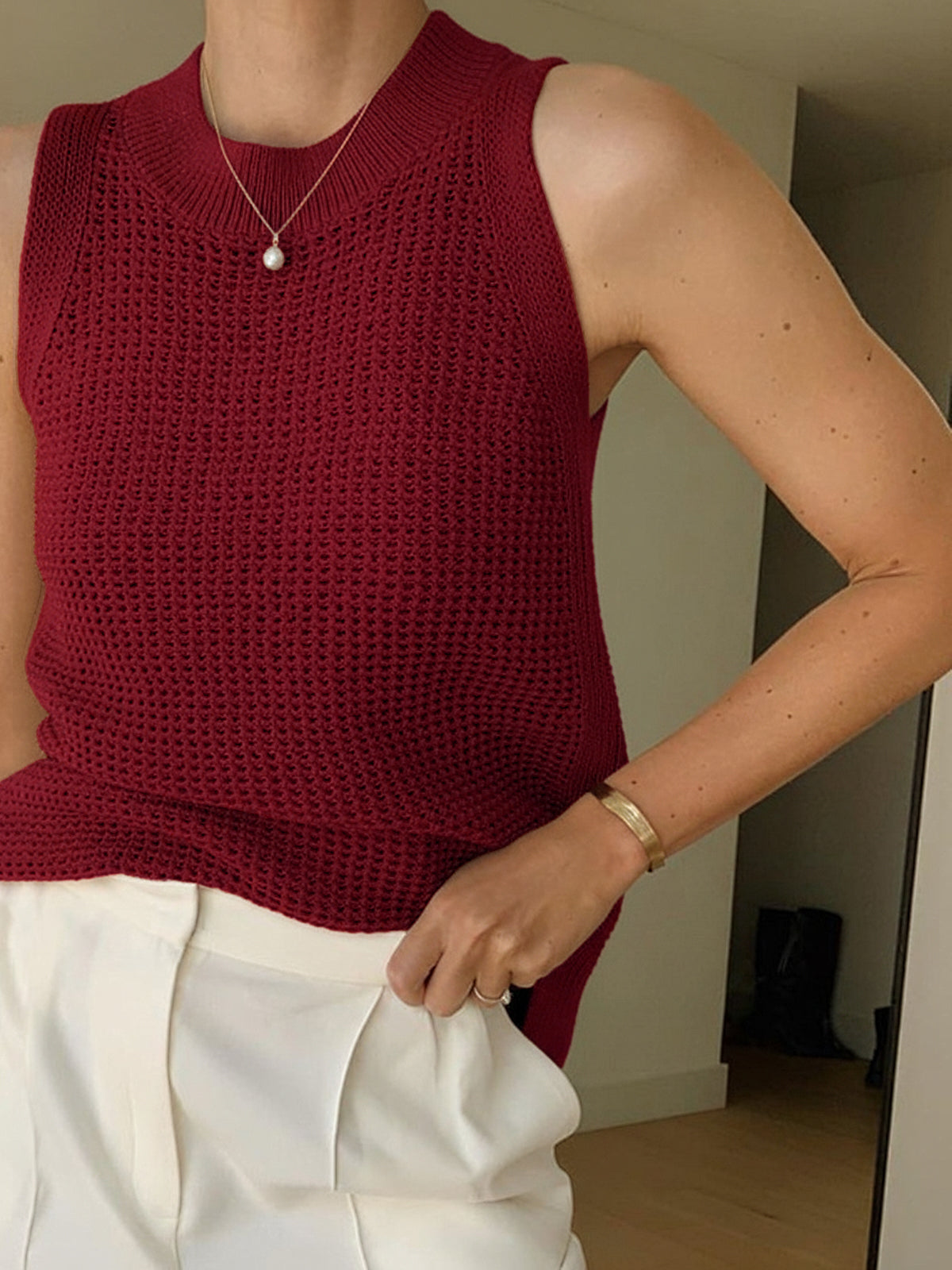 Femme Top sans manches à col rond - Coupe régulière pour été, sorties décontractées et occasions estivales
