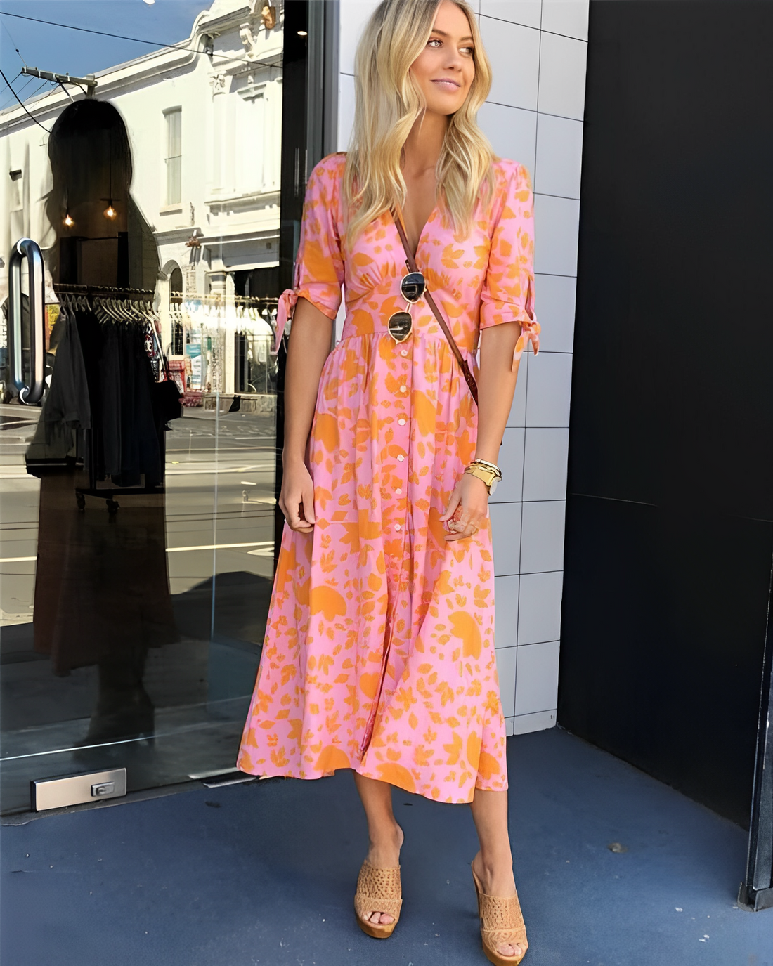 Serena - Robe chic à motif orange