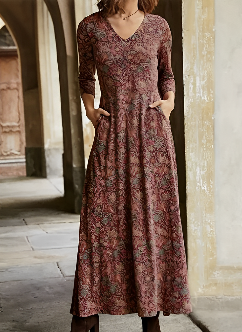 Adeline - Robe longue ornée d’un imprimé vintage