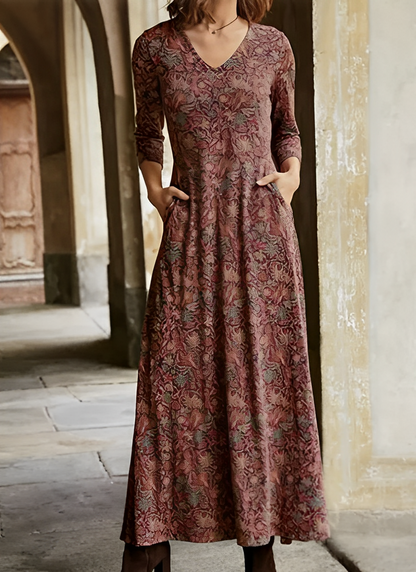 Sophie - Longue robe vintage à manches pour femmes