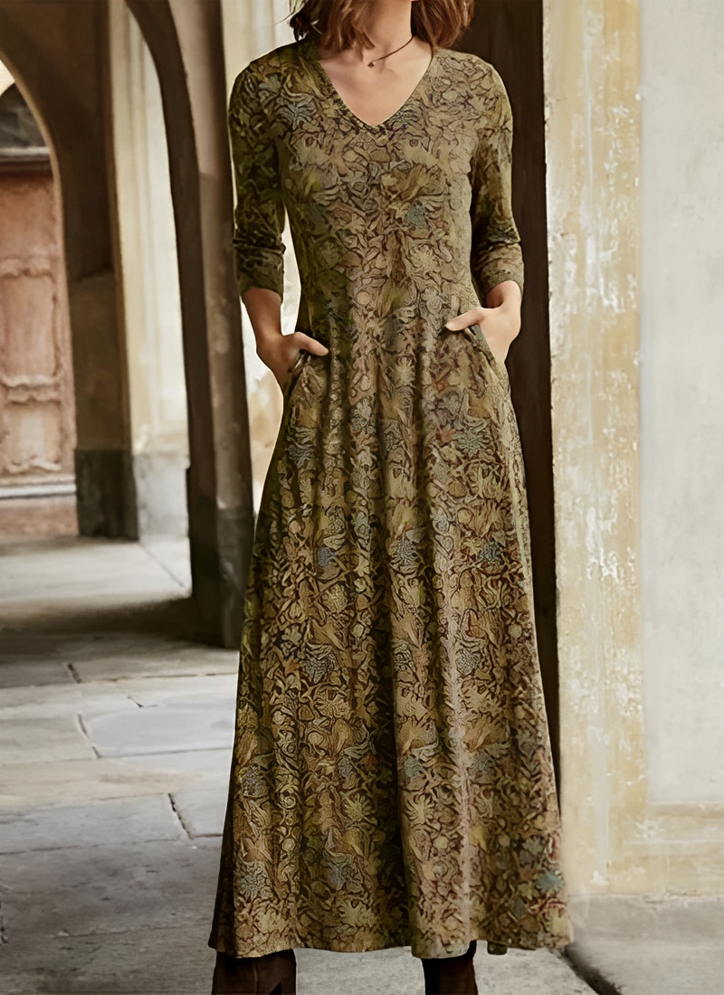 Sophie - Longue robe vintage à manches pour femmes