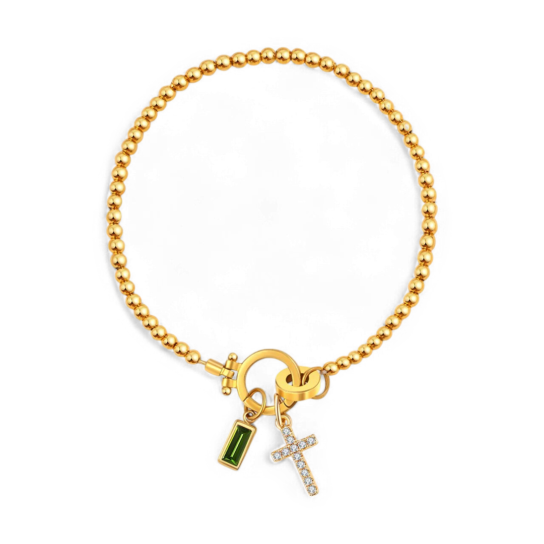 Eli – Bracelet de pierre de naissance avec pendentif en croix