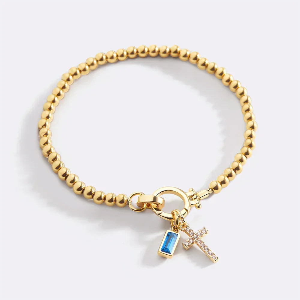 Eli – Bracelet de pierre de naissance avec pendentif en croix