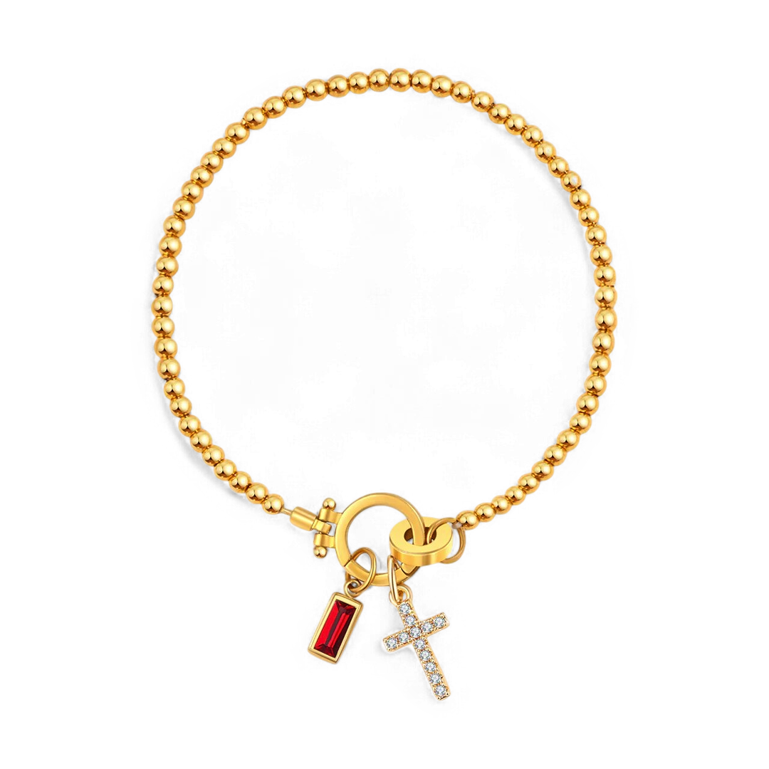 Eli – Bracelet de pierre de naissance avec pendentif en croix