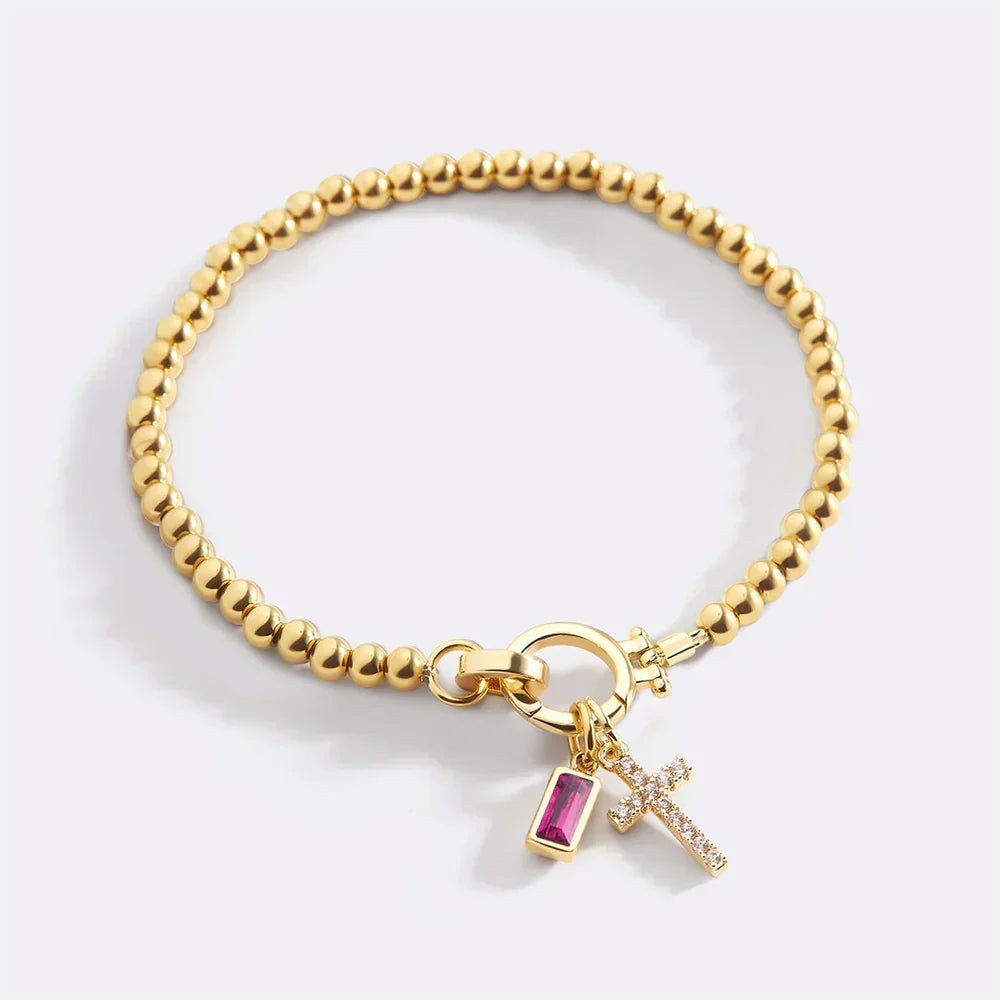 Eli – Bracelet de pierre de naissance avec pendentif en croix