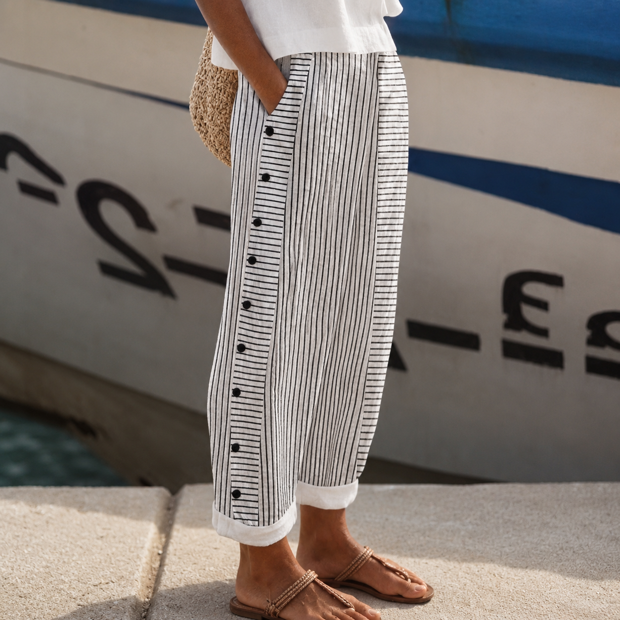 Charlyn - Pantalon rayé décontracté pour femmes