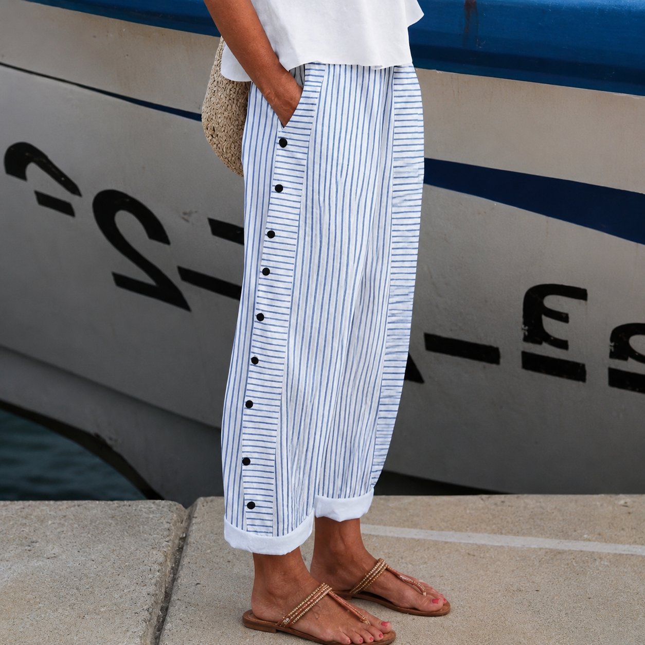Charlyn - Pantalon rayé décontracté pour femmes
