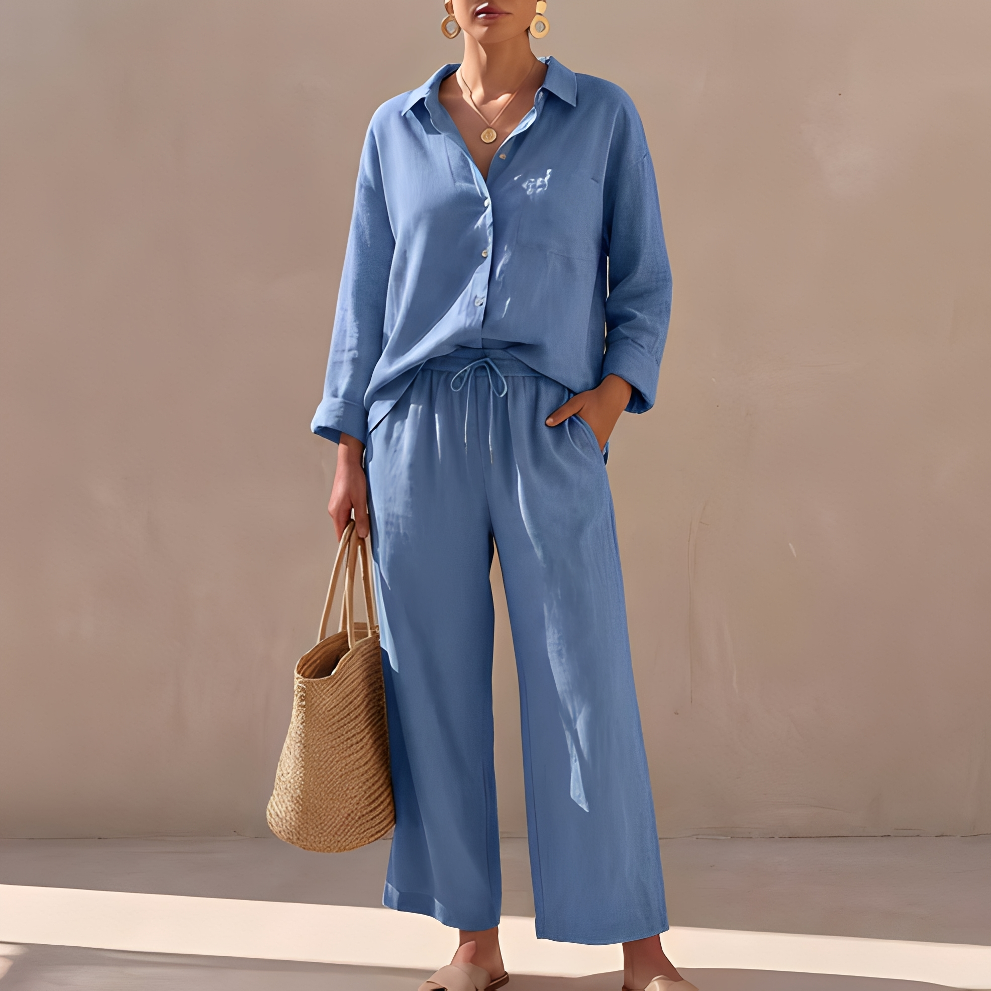 Genzel - Ensemble chemise boutonnée et pantalon pour femme