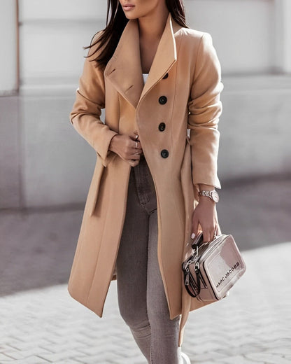 Idony - Long manteau en laine avec laçage et ceinture à nouer