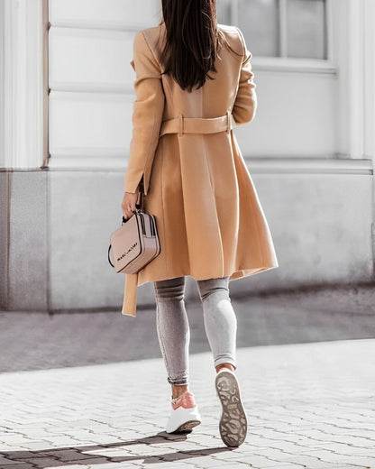 Idony - Long manteau en laine avec laçage et ceinture à nouer