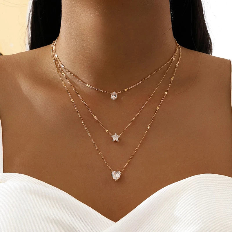 Sally – chaîne en or avec trois pendentifs en zircon