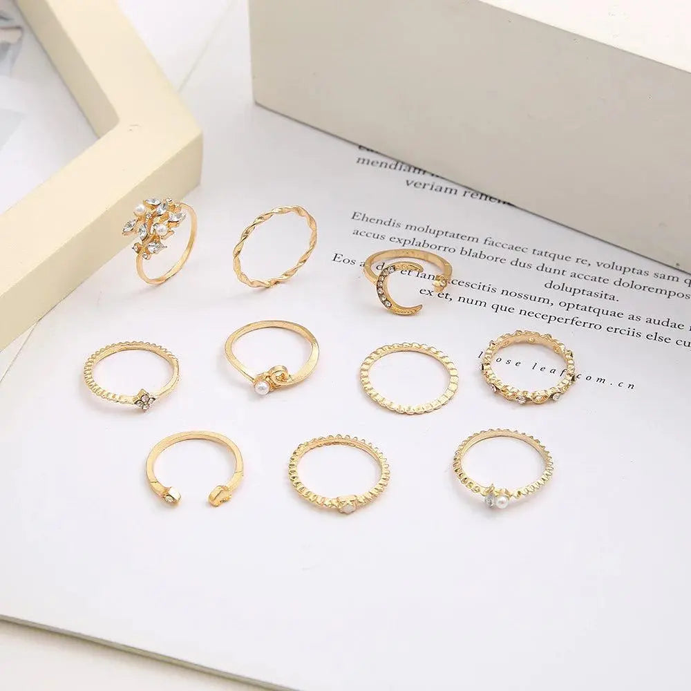 Savana – Ensemble de 10 bagues boho en tons argentés et dorés