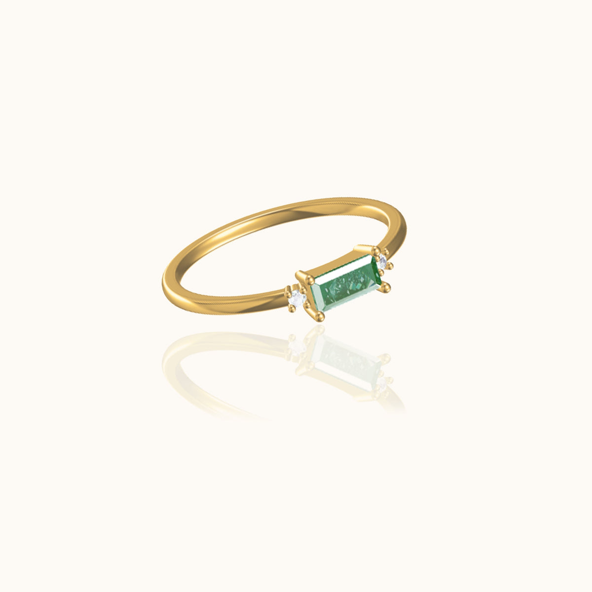 Fen - Bague baguette douce avec zirconia verte