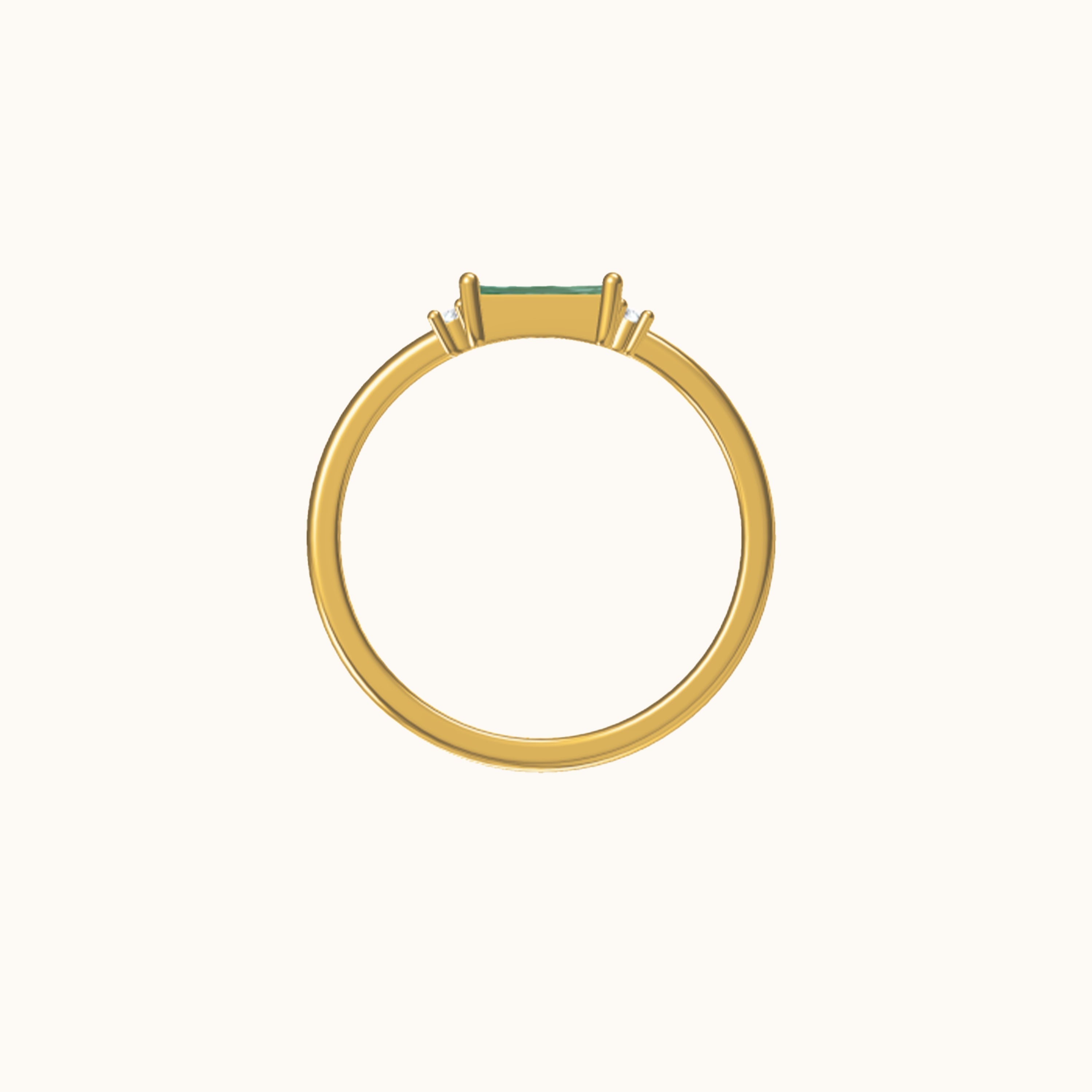 Fen - Bague baguette douce avec zirconia verte